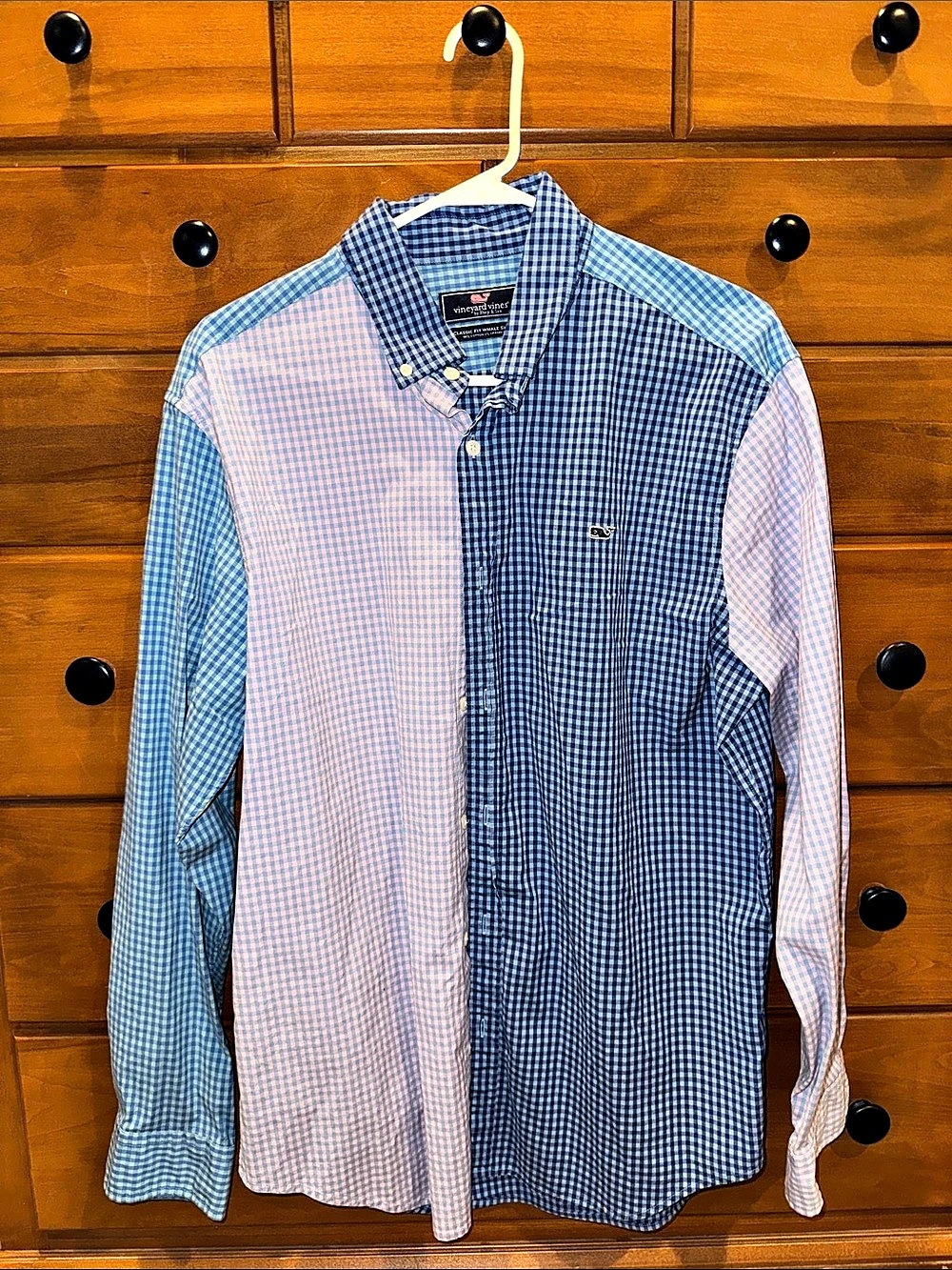 Vineyard Vines Classic Fit Whale Shirt Gingham Button Down in Blue & Pink Large
